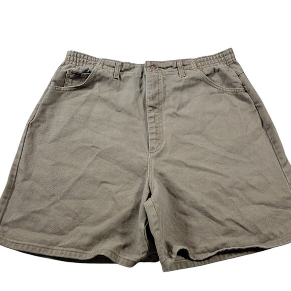 Vintage Lee Denim Shorts Jorts Womens 18W Brown Stretch Waist Zip Fly Fade - Picture 1 of 8